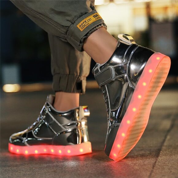 ⚡Unisex Silver High Top Light Up Shoes USB Charging Glowing Luminous LED Sneaker - Picture 7 of 7